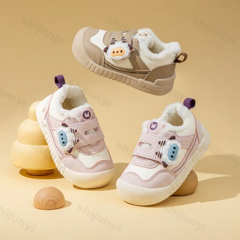 

Winter Baby Casual Shoes New Cute Cartoon Boys Girls Sneakers Plush Warm Toddler PU Leather Fashion Non-slip Kids Walking Shoe