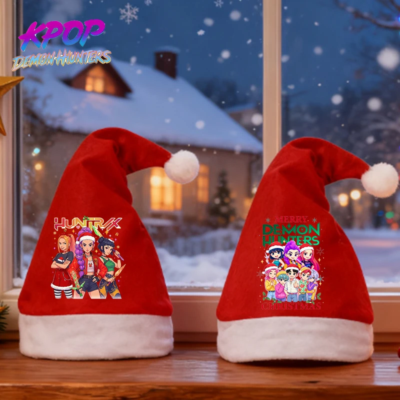KPop Demon Hunters Świąteczny Kapelusz Rumi Mira Zoey Urocze Czapki Świąteczne Noworoczne Kapelusze Świętego Mikołaja Dekoracje na Imprezę Świąteczną Przebranie Cosplay Prezenty