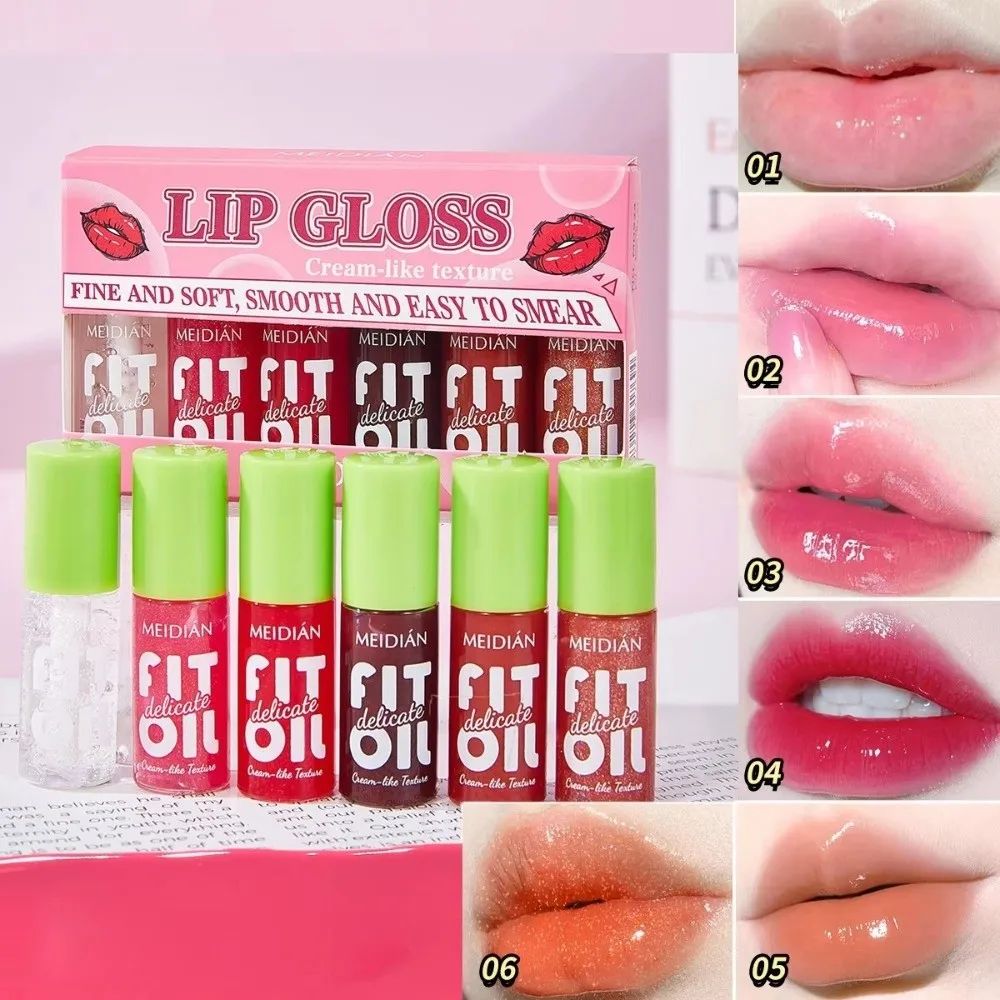 6 Pcs Waterproof Lip Oil Set Moisturizing Brightening Liquid Matte Lipsticks Glossy Shimmer Sheer Tint Lip Gloss Set for Women