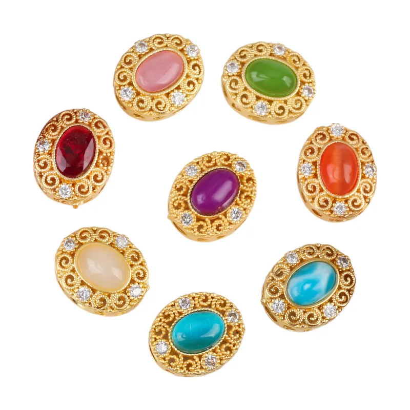 7pcs Hollow Multi-pass Ring Inlaid Zircon Jewelry Accessories Spacer Beads Diy Pearl Bracelet Necklace Materials Wholesales