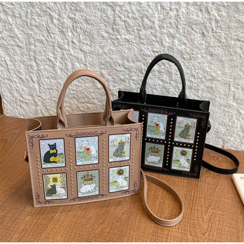 Neue Katzenelfen-Handtasche: Stylische, vielseitige Damen-Umhängetasche, trendige Fantasy-Schultertasche, quadratische Tragetasche, Aktentasche mit Stauraum – Detail 28