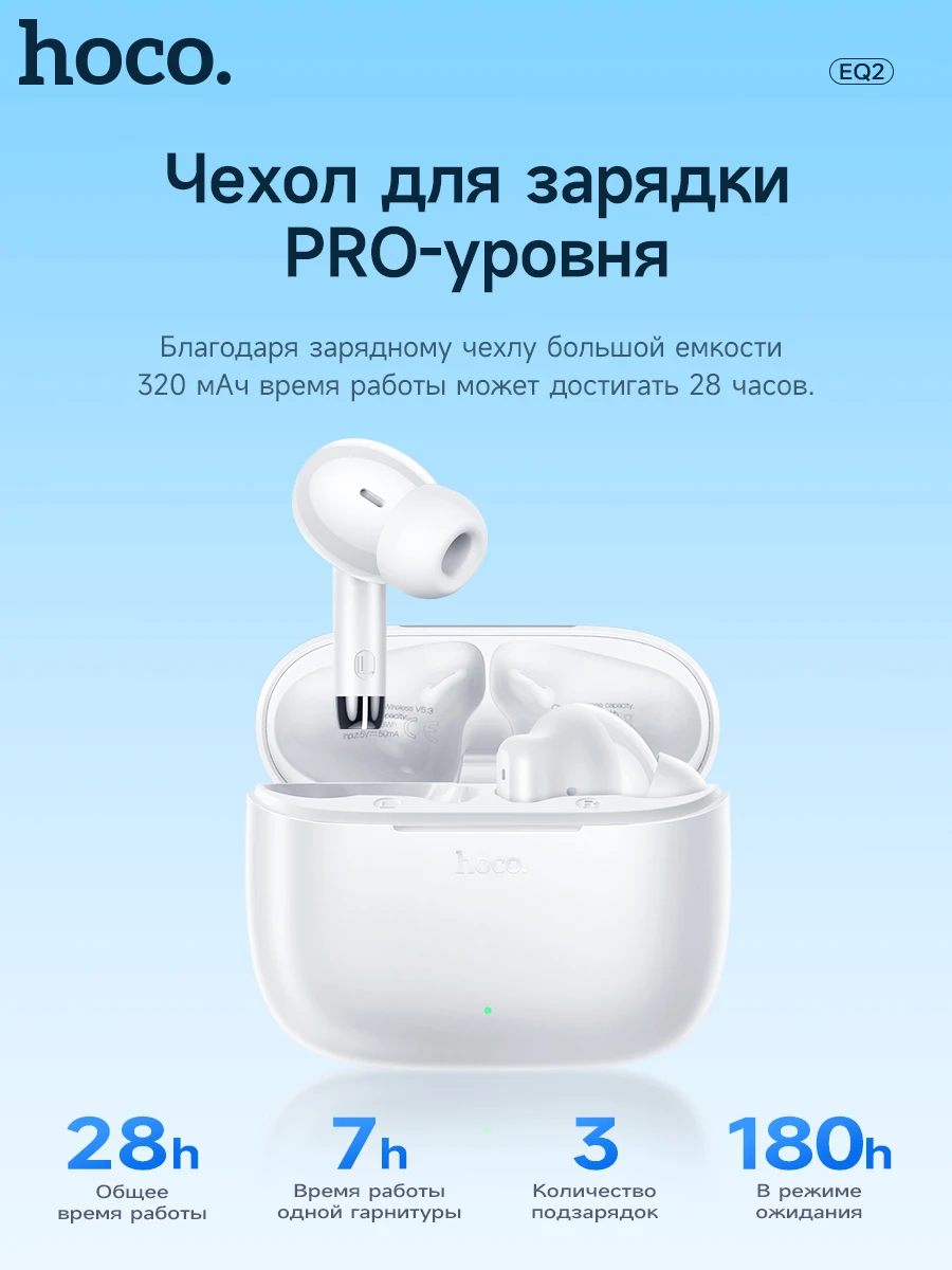 HOCO EQ2 TWS Bluetooth 5.3 Earphones With 7H Playtime Waterproof Low Latency Gaming HIFI Stereo Bass Touch Control For Sports - Image 2