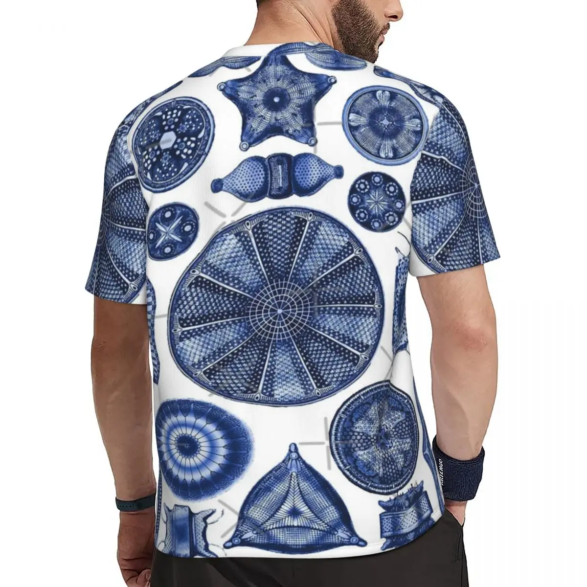 Ernst Haeckel Diatoms Indigo Blue Men's Short-sleeved Mesh Classic Loose Cool Comfortable T-Shirt