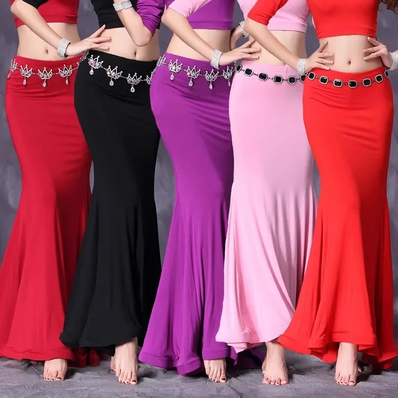 Vestido de danza del vientre personalizado, falda de cola de pez, traje de entrenamiento modal, falda larga, ropa de danza oriental, caderines, danza árabe