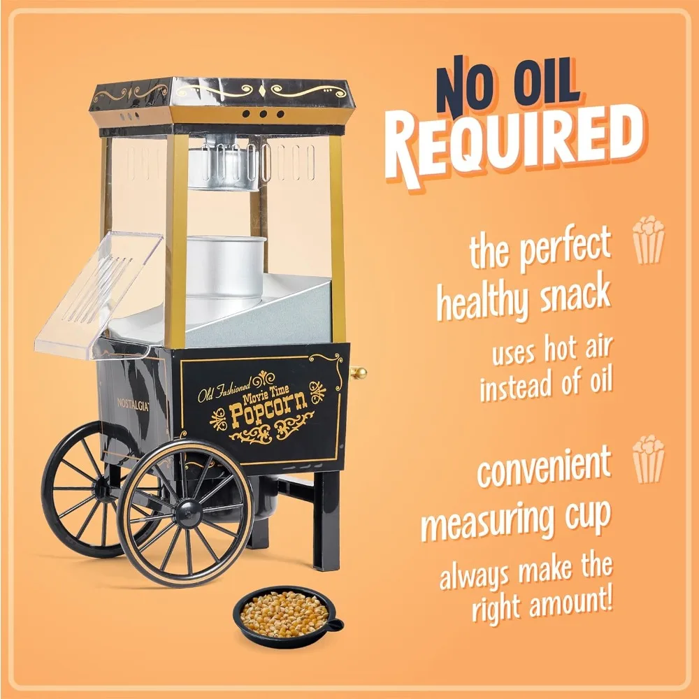เครื่องทําป๊อปคอร์นอากาศร้อนสไตล์วินเทจ - ใช้ได้ถึง 12 ถ้วย, ป๊อปคอร์นไร้น้ํามัน, ดีต่อสุขภาพ - รถเข็นยืนแบบคลาสสิกพร้อมล้อ