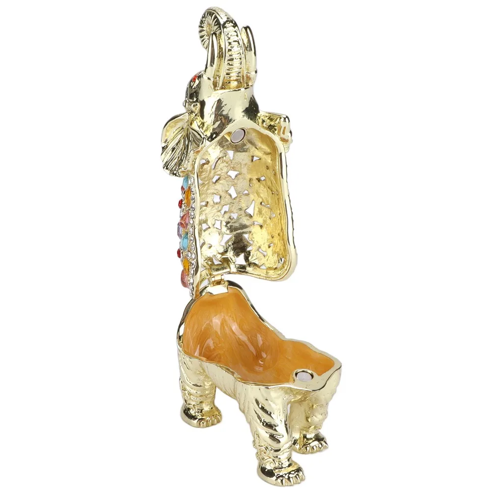 Rhinestone Studded Elephant Jewelry Box Alloy Enamel Coating Animal Figurine Box Animal Shape Rhinestone Trinket Holder