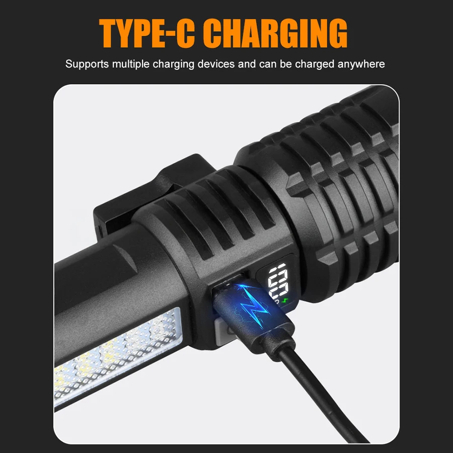 Powerful Led Flashlight Rechargeable Tactical Torch With Hammer  High Power Led  Flash Light Portable Camping Emergency Lantern