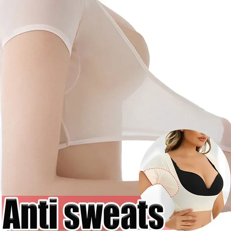 Women Girl Short Sleeve Underwear Vest with Underarm Armpit Sweat Absorbing Pads Sports Running Washable Shields Guards Crop Top