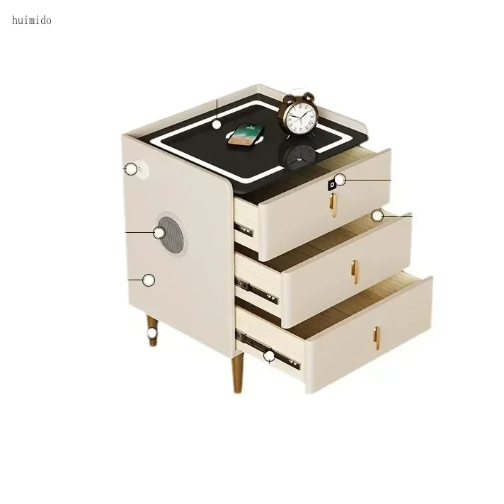 Bedside Table, Italian Minimalist, Touch Color Change, Wireless Charging, Three Drawers, Practical and Beautiful