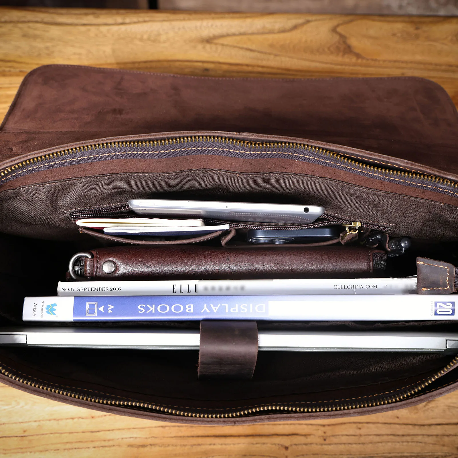 S.WORKER Vollnarbenleder 15" Laptop-Aktentasche Echtleder Herren Büro-Handtasche Messenger-Tasche Business-Bürotasche – Detail 24