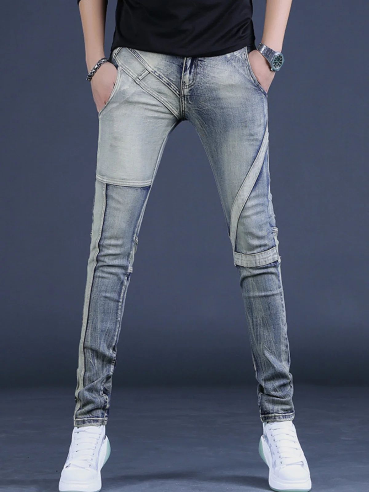 

Fall New Sle Men's Slim Fit Casual Heavy Du Retro Personali Long Elastic Denim Jeans Trendy Cotton Stretch Jeans