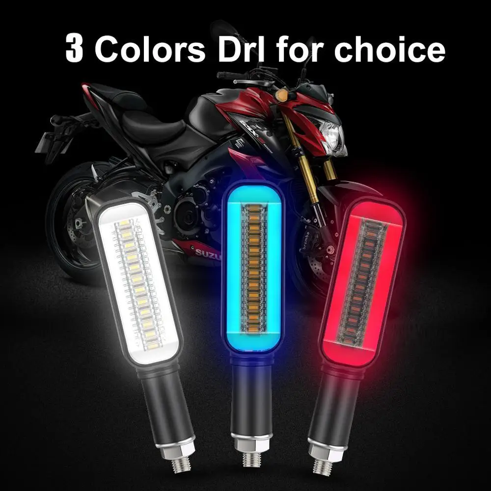 

2 Pcs Universal Motorcycle Turn Signal LED Lights Indicators Signal light DRL Blinker Flowing Flashing Moto Tail Flexible Lamps