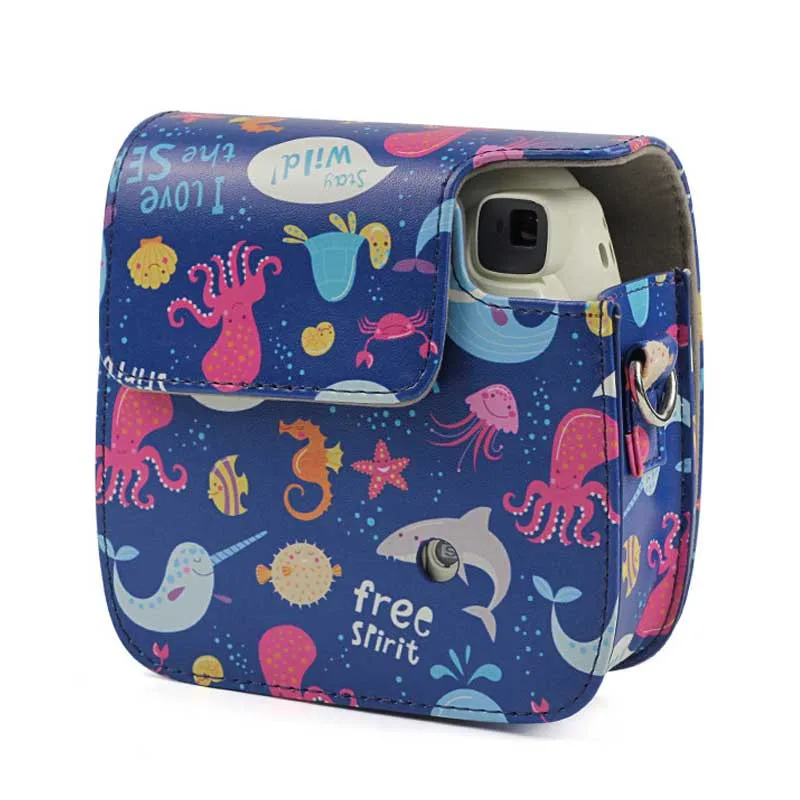 For Fujifilm Film Camera Bag for Instax Mini 9 8 8+ Camera Case PU Leather Cover Bag with Shoulder Strap