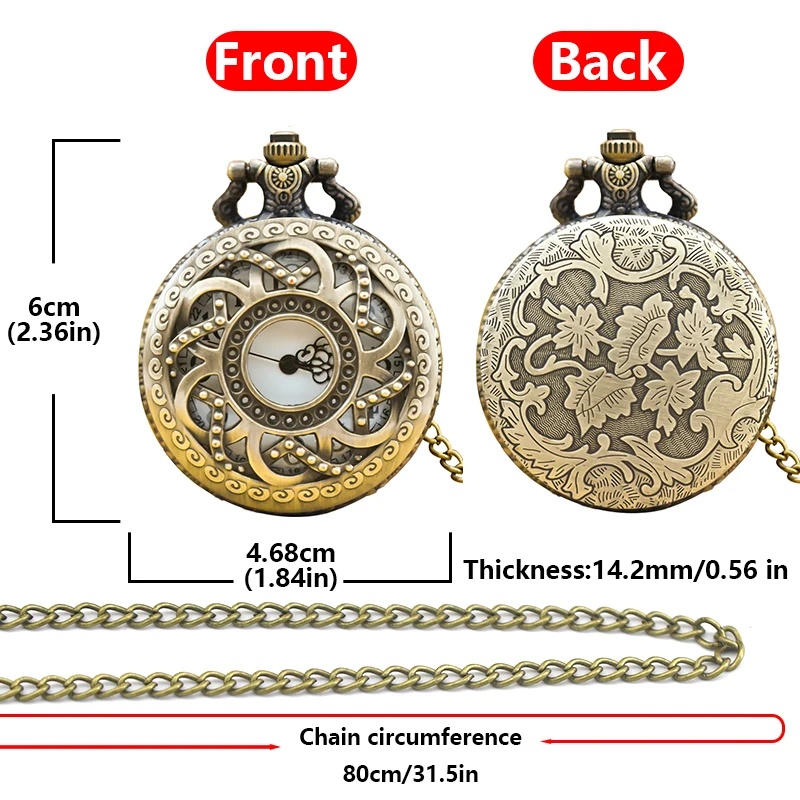 Retro Bronze Steampunk Openwork Flower Flip Quartz Boys' And Girls' Necklace Commemorative Pocket Watch