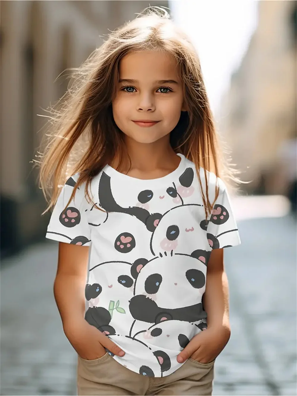 Camiseta infantil de manga curta estampada em 3D, tops casuais das meninas, roupas infantis, moda verão