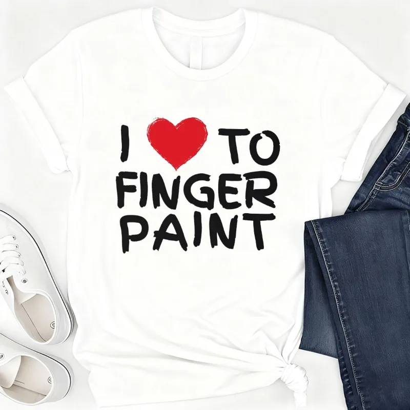 Funny Matching Couples Cotton T-Shirts – Finger Paint Design – Cute His and Hers T-Shirts, Valentines Anniversary, Couples Gift