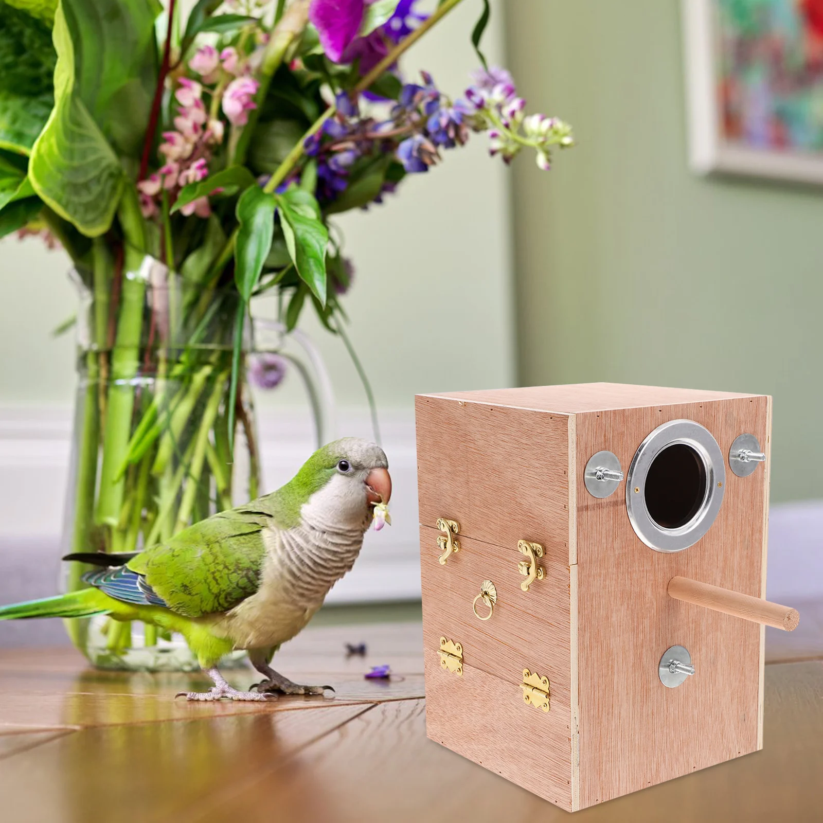 

Wood Parrot Breeding Box Hanging Nesting Box Cozy Warm Breeding Nest for Parakeet Conure Bird Cage Garden Balcony Indoor Outdoor