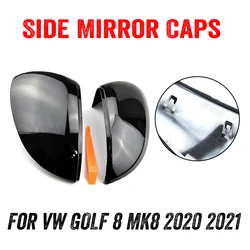 Bright black Rearview Case For VW Golf 8 MK8 VIII 2020 2021 Mirror Cover Cap With Lane Assist Car Exterior Casing
