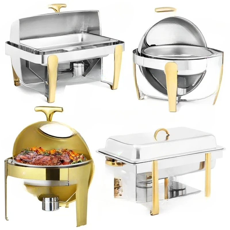 

Cheap Kitchen Equipment Stainless Steel Hot Pot Roll Top Gold Chafing Dish Buffet Set for 4 x 1-1 chafers