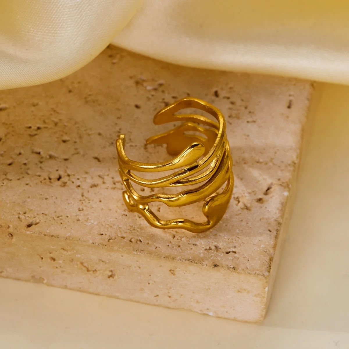 Edelstahlringe mit unregelmäßigen Wellen, Korallen, Seesternen und Blumen für Damen und Herren, Retro-Punk, florale Blätter, geometrische Linien, Boho-Schmuck – Detail 28