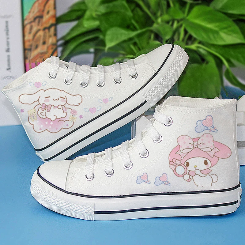 Sanrio Kawaii My Melody Children Shoes Kuromi Cinnamoroll Anime Cartoon Cute Fashion Exquisite Breathable Students Canvas Shoes