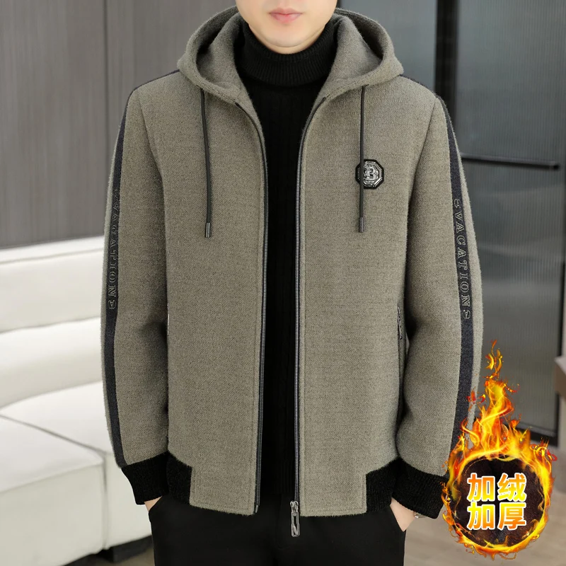 

2025 Autumn Winter Woolen Hooded Jacket for Men Fashion Casual Thick Warm Woolen Coat Streetwear Social Trench Blends Overcoat