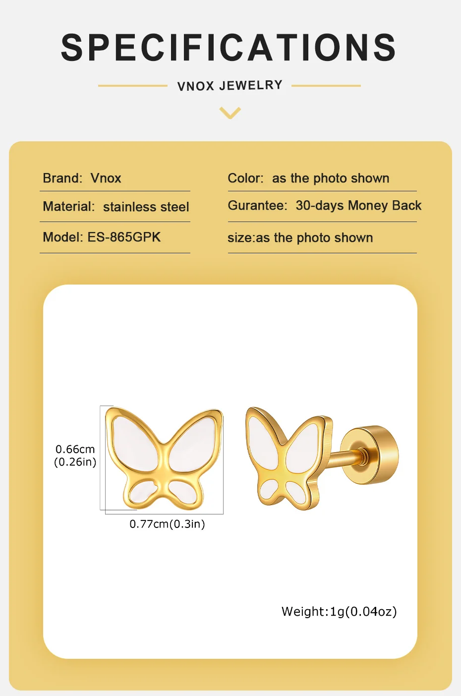 Vnox Süße Rosa Emaille-Schmetterling Ohrstecker mit Schraubverschluss für Frauen, Goldfarben, Edelstahl, Niedliche Tier-Ohrringe, Antiallergisch – Detail 4