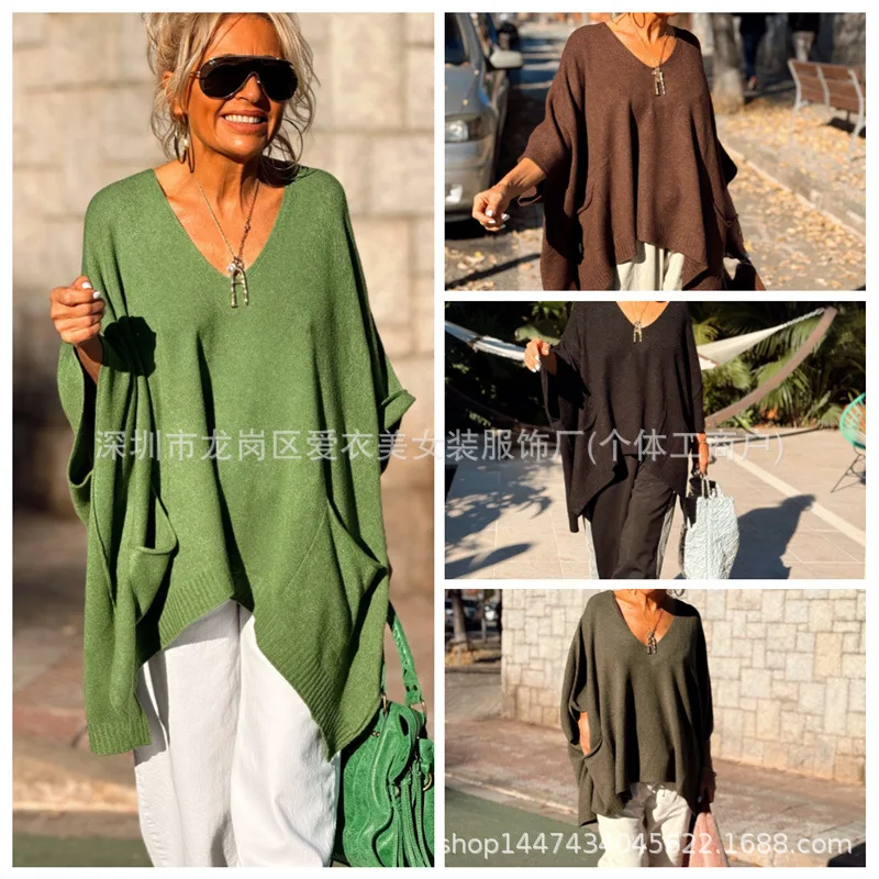 

Осень-зима 2022, новый топ средней длины с v-образным вырезом и длинными рукавами, женский зеленый, кофейный, черный, зеленый в стиле милитари, четыре варианта цвета