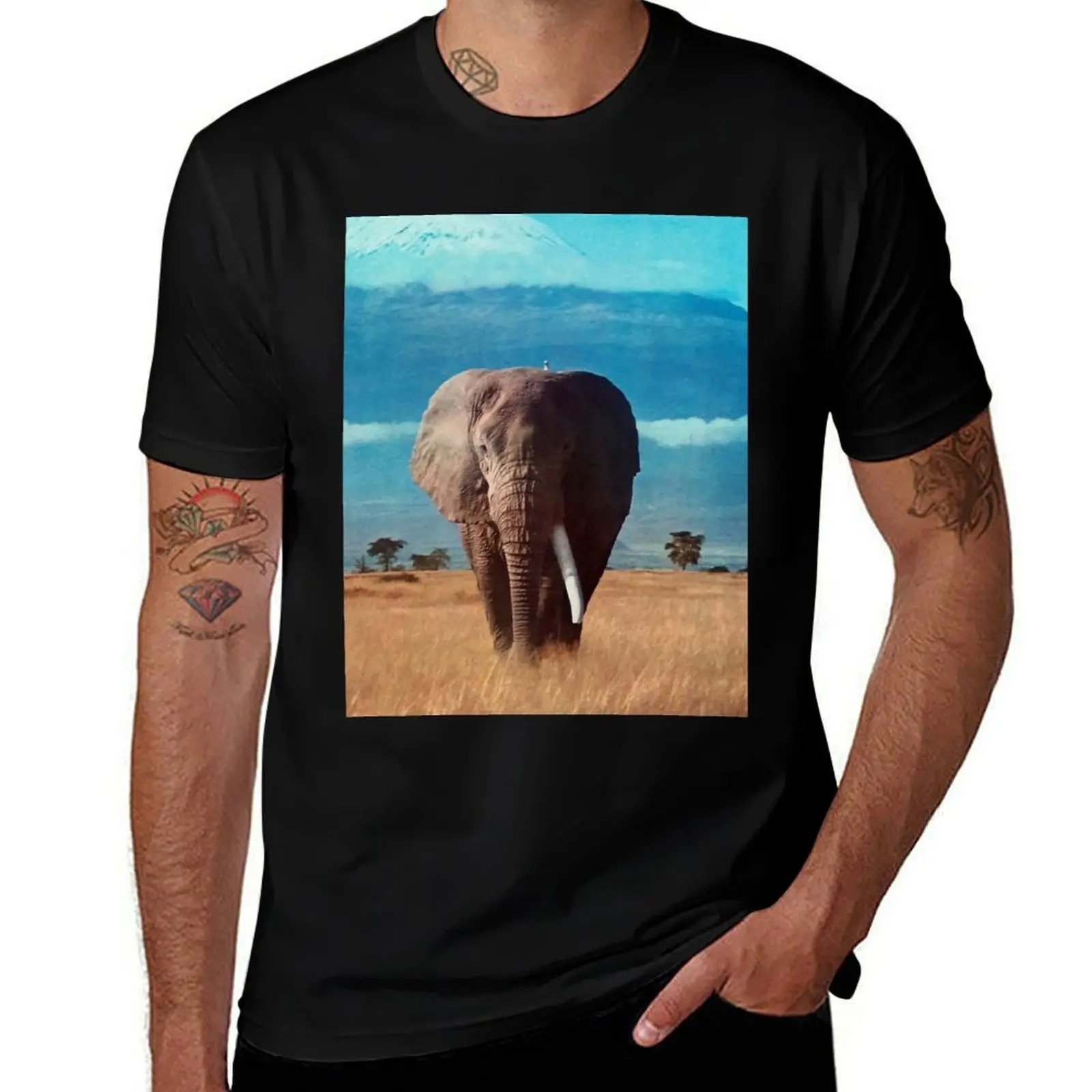 

African elephant and Kilimanjaro mount T-Shirt anime t shirts valentines boutique clothes graphics t shirts for men cotton