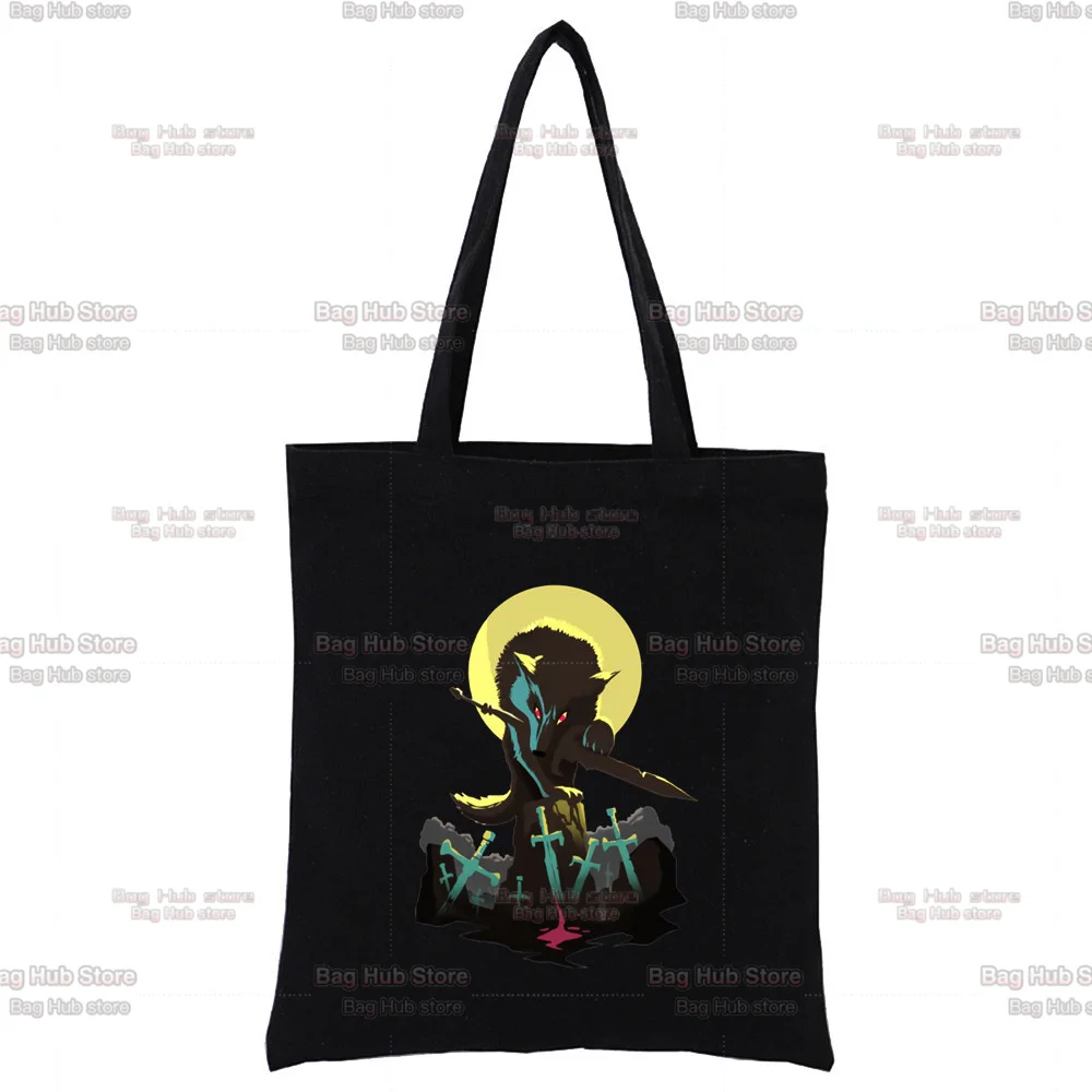 Bolsa tote feminina Dark Souls impressa sacola de compras de lona preta bolsa de compras feminina bolsa de praia