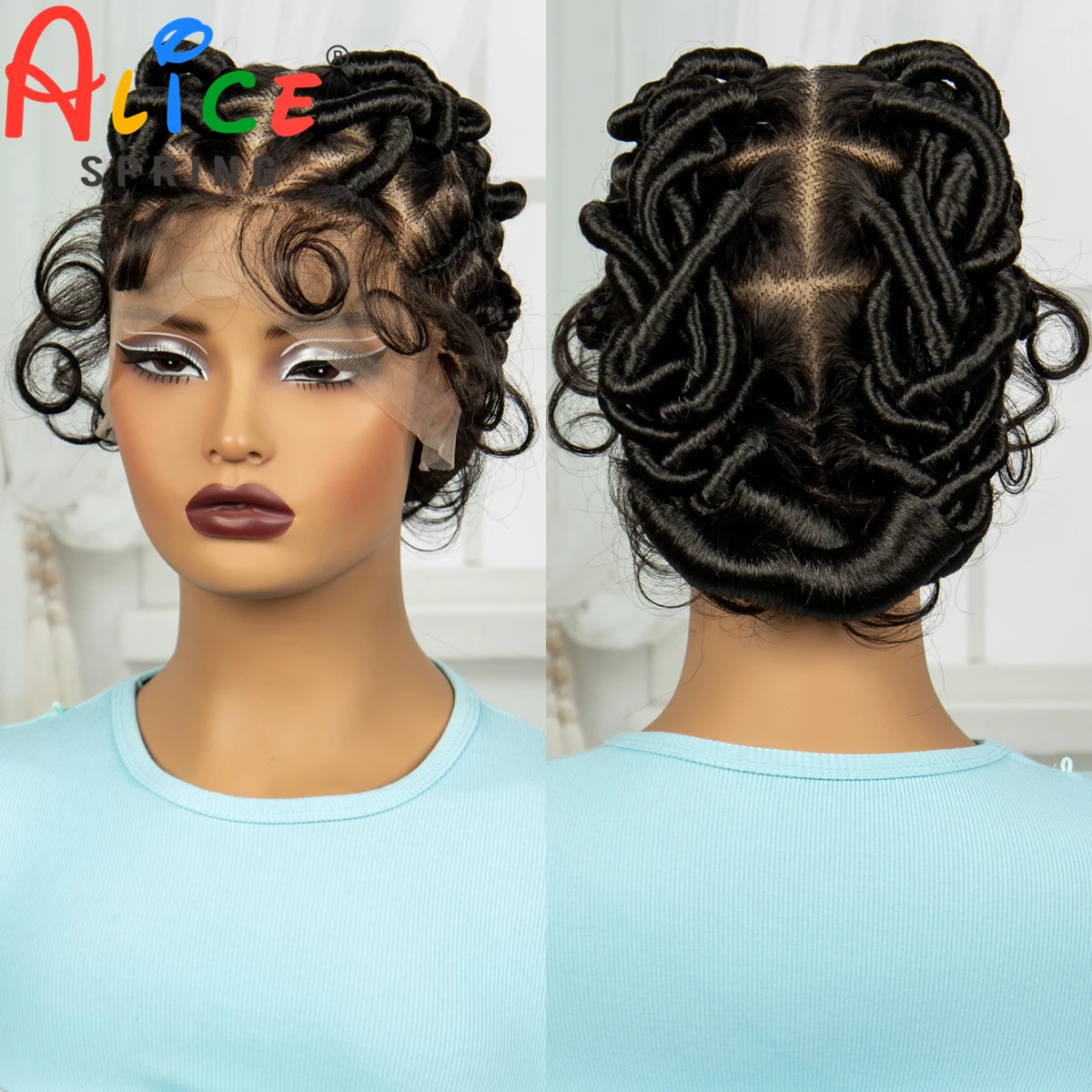 

Transparent Full Lace Synthetic Braided Wigs Natural Bantu Braided Wigs Knotless Box Braids Wigs with Baby Hair for Black Women