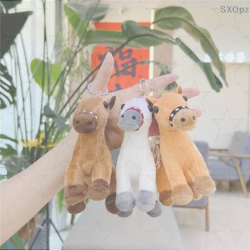 Creative Cartoon Horse Plush Doll Keychain Fuzzy Doll Backpack Accessory Cute Bag Pendant