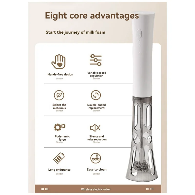 AT28-Premium tragbarer elektrischer Milchaufschäumer für perfekte Latte-Kunst, Schneebesen und Milchmixer in der Küche zu Hause