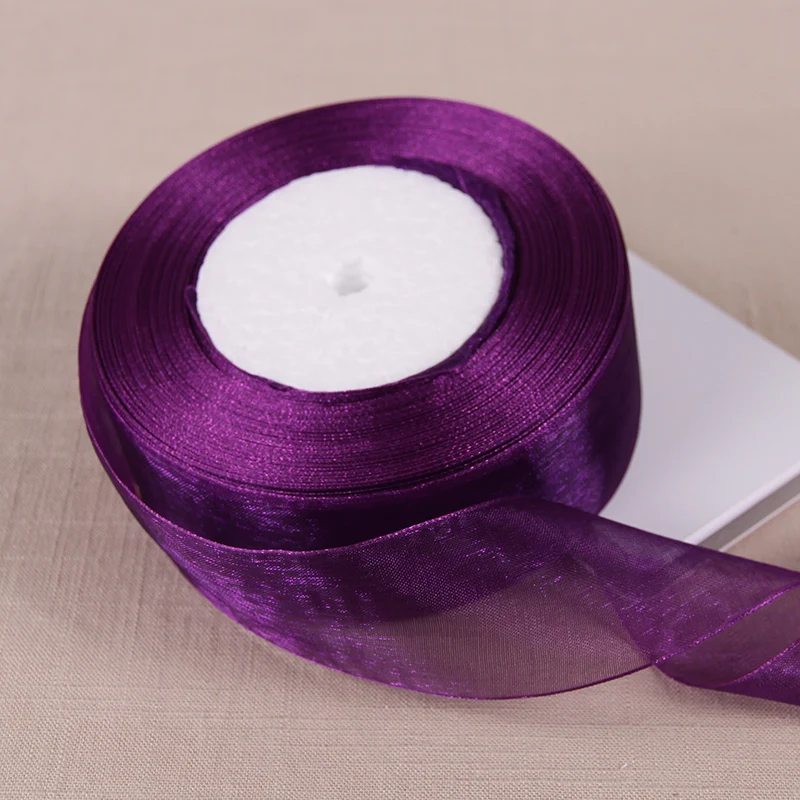 12mm 15mm 20mm 25mm 40mm 50mm Dark Purple Transparent Organza Ribbons DIY Crafts Fabric Christmas Wedding Birthday Party Decor