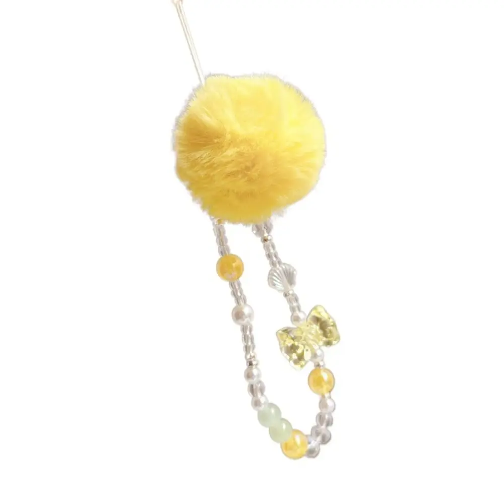 

Kawaii Hair Ball Beaded Phone Straps Sweet Girl Bead Chain Mobile Phone Chain Charms Ins Cellphone Pendant Girls Women