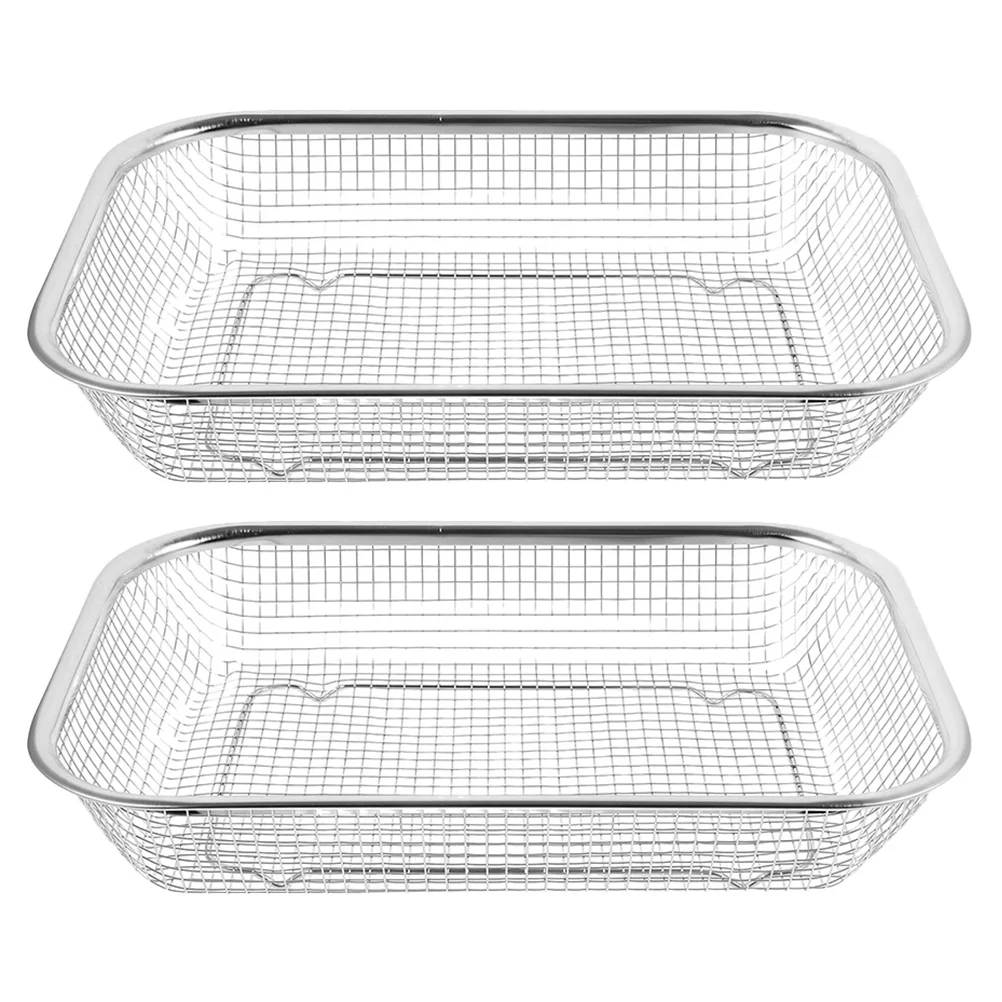 

BIUDECO Stainless Steel Draining Basket 2Pcs Rectangular Mesh Colander Over Sink for Washing Fruits Vegetables Kitchen Storage