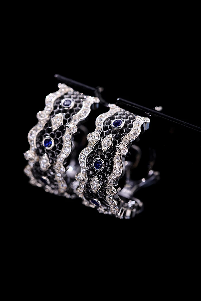 CMajor S925 Sterling Silver Brushed 5A Blue CZ  Clip Earring Italian Craft Elegant Vintage Jewelry Party Wedding Gift for Women