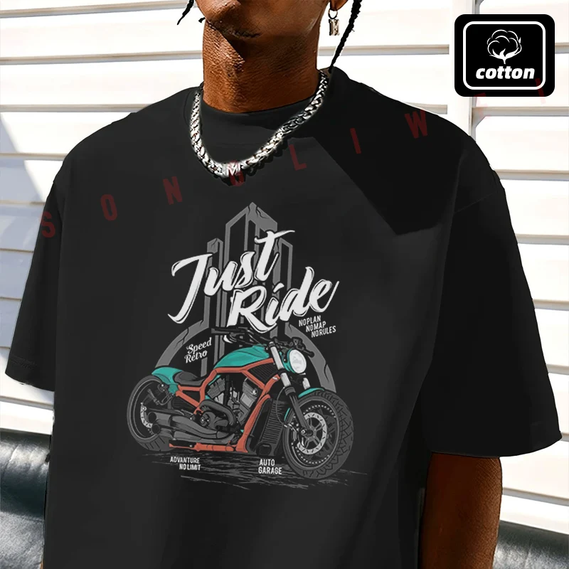 

Just Ride Speed Retro Motorcycle Moto T-Shirt Vintage Cotton Plain Mens Funny T Shirts Casual Harajuku Clothes
