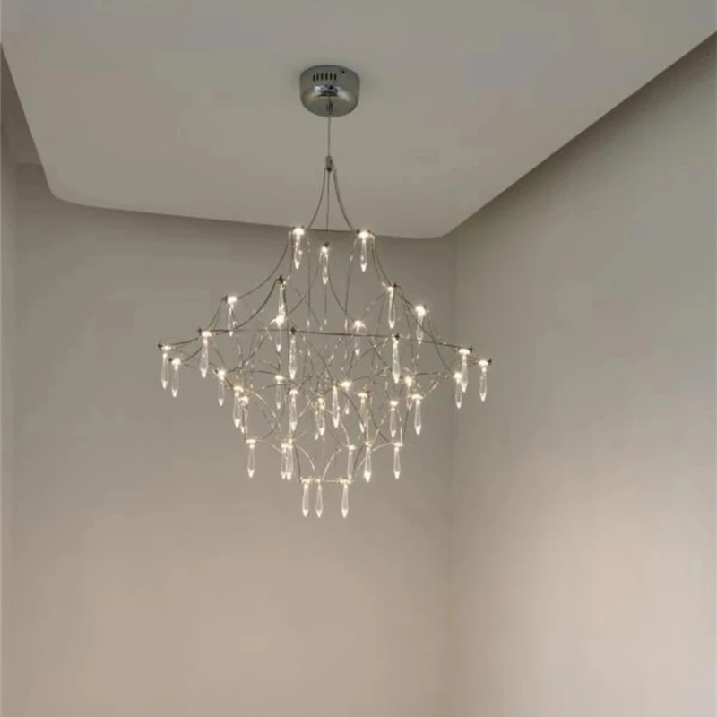 Starry Rain Cube Crystal Chandelier, Starlight Filled Sky, Luxury Attic High Floors, Duplex LED Lighting Decor, Itália Designer