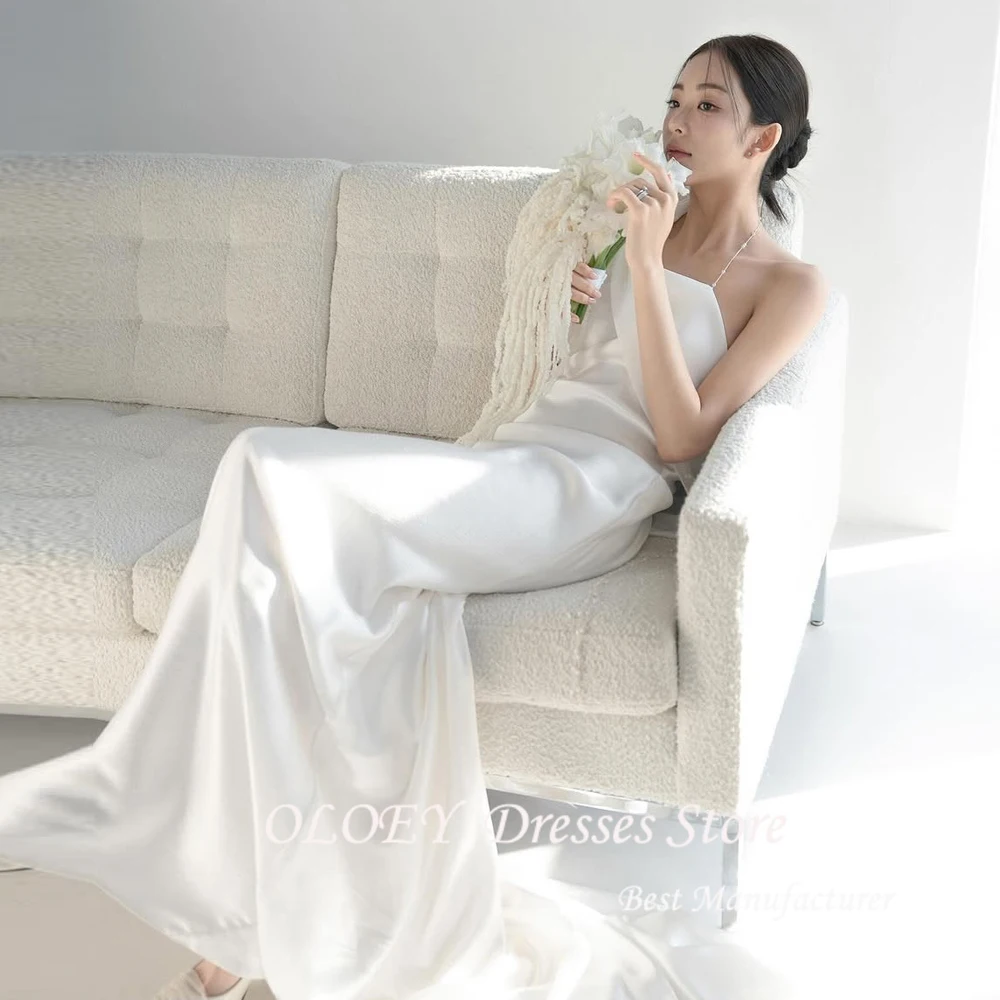 OLOEY Simple Korea Wedding Dress Photo Shoot Floor-Length Pleat Wedding Party Dress One-Shoulder A-line 웨딩드레스 Customized