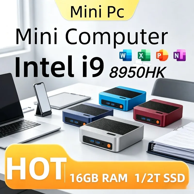 Core i9-8950HK Mini PC, Portable Desktop, 16GB RAM, 1TB/2TB SSD, WiFi6 & BT5.2, HD Graphics Output for Office Work & Gaming.