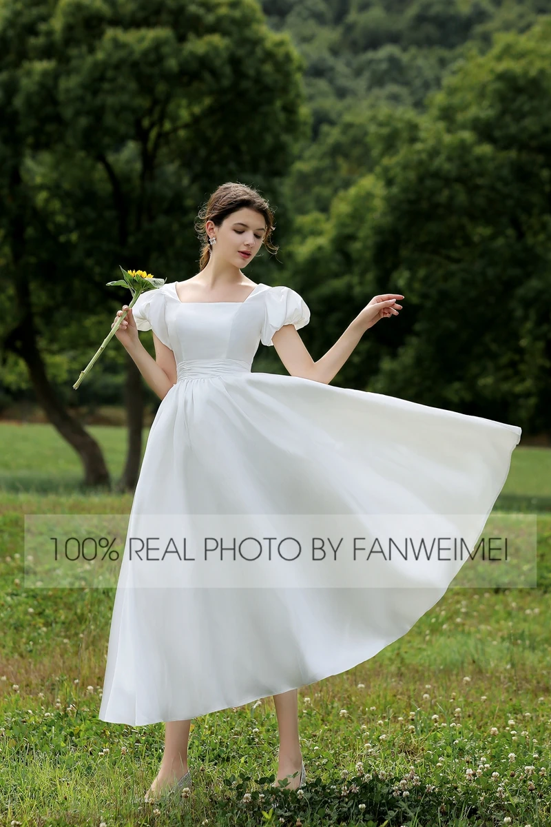 FANWEIMEI #2090 abito da sposa semplice in raso morbido Vintage principessa abito da sposa da donna prezzo di fabbrica foto reale