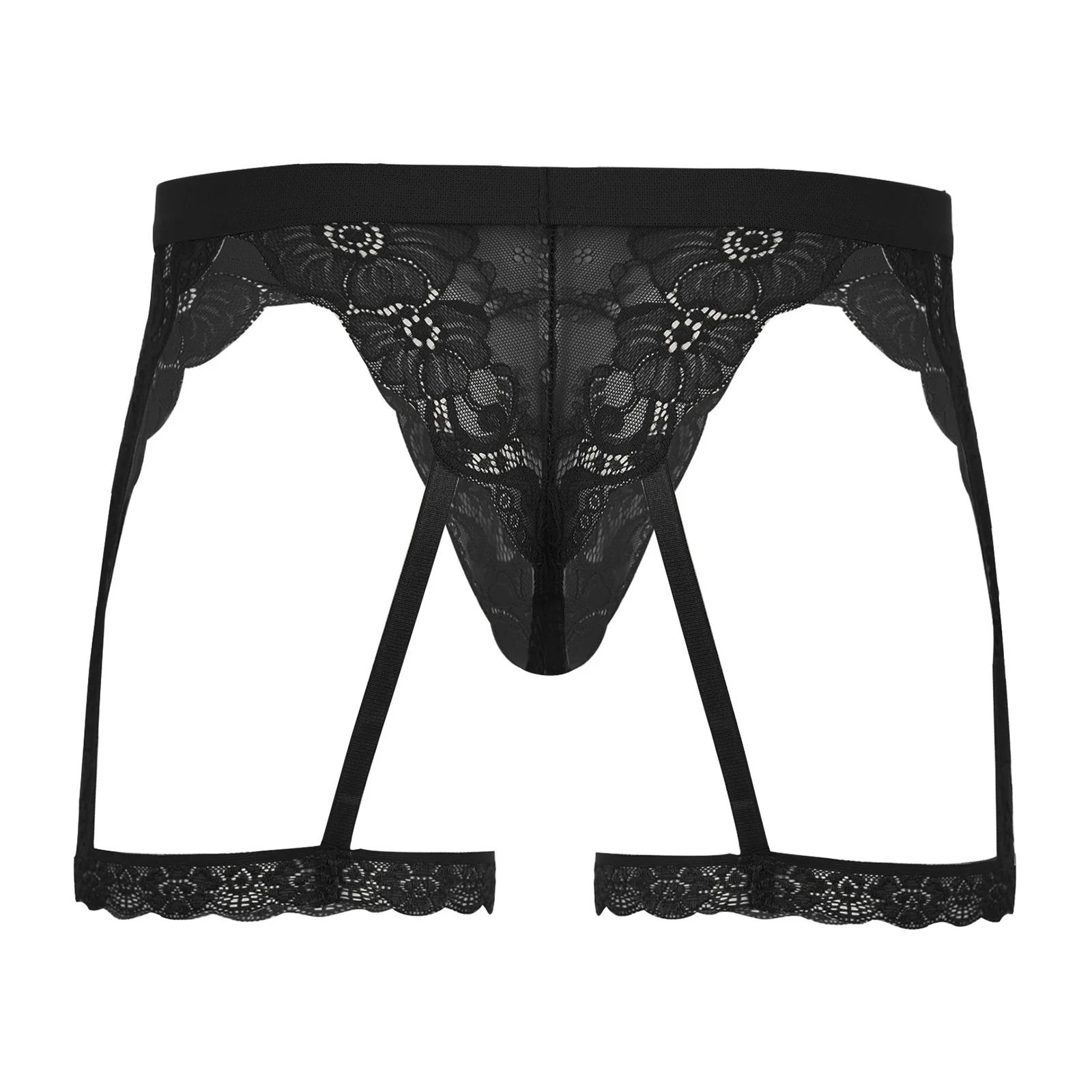 

Sexy Panties for Men Floral Lace Bulge Pouch G-String Briefs with Garter See Through Lace Sissy Underpants Male Gay Underwear