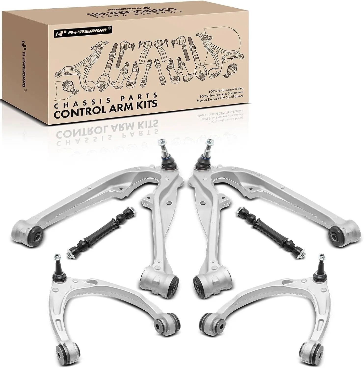 Front Suspension Kit, 6-Piece Set with Upper and Lower Control Arms and Sway Bar Link