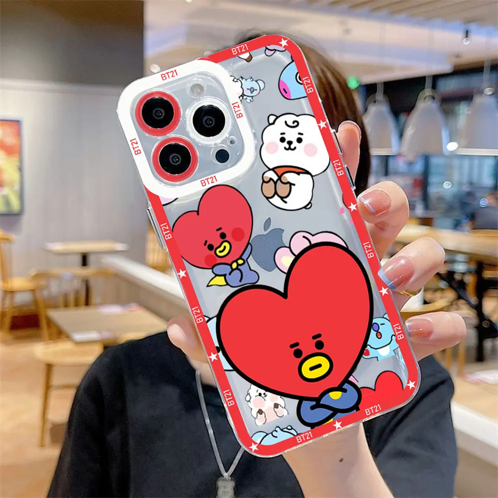 Cartoon Phone Case For iPhone 15 14 13 12 11 Mini Pro Max X XR XSMax 6S 6 7 8 Plus SE20 Transparent B-BT21 Cover