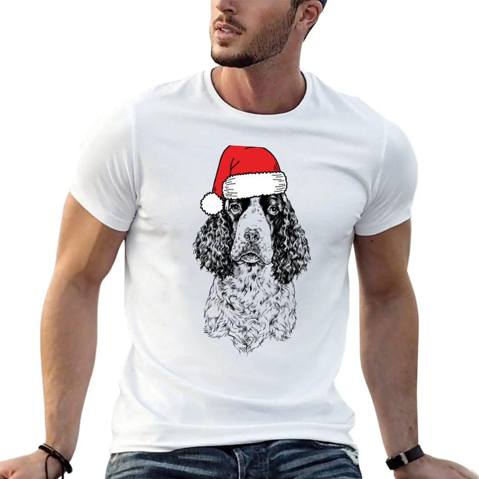 Christmas English Springer Spaniel Santa Dog Holiday T-Shirt Dry Fit Athletic Short Sleeve Shirt