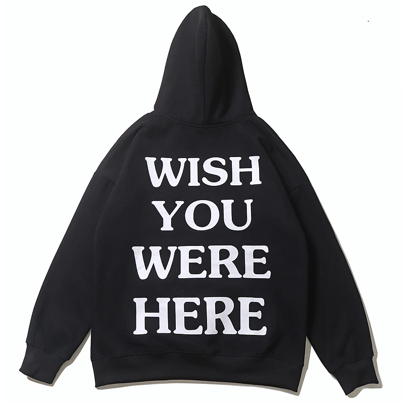 I Wish You Were Here Color Letter Embroidery Pullover Fleece Kanye Hoodies Men's Streetwear Oversized Casual Unisex Sweatshirts