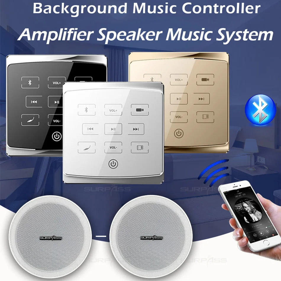 Bluetooth Wall Music Amplifier Music Controller Keypad Panel Home System with 15W Ceiling Speaker For Multiroom Audio Solution