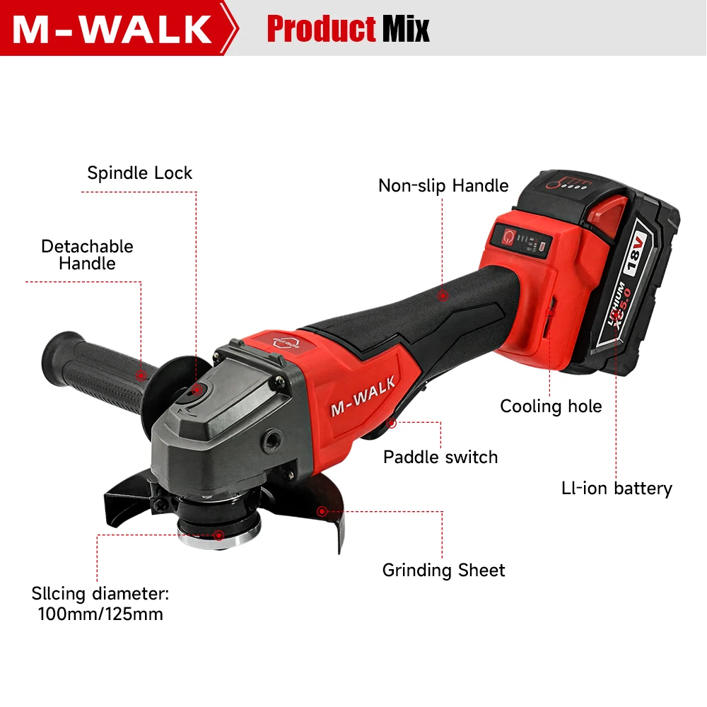100/125mm Brushless Angle Grinder Polishing Machine Cordless Grinding Machine Cutting Woodworking For Milwaukee 18V Battery Pin - Image 6