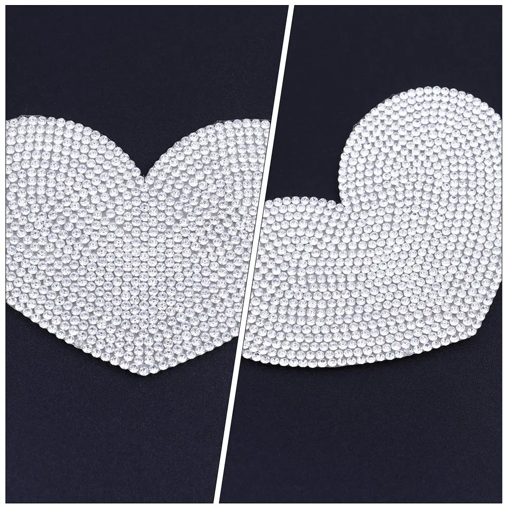 2Pcs Heart Shape Self-Adhesive Rhinestone Stickers Fashionable Decorative Decals for Clothing Bags Backpacks Cars Windows